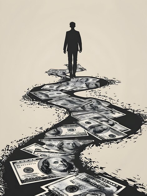 Photo 3d flat icon person walking on money path concept for wealth journey on isolated white background wi