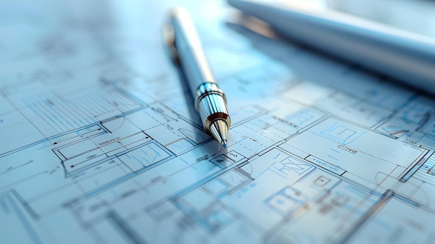 Photo 3d flat icon planner with blueprint and pen concept for planning and development in community meetin