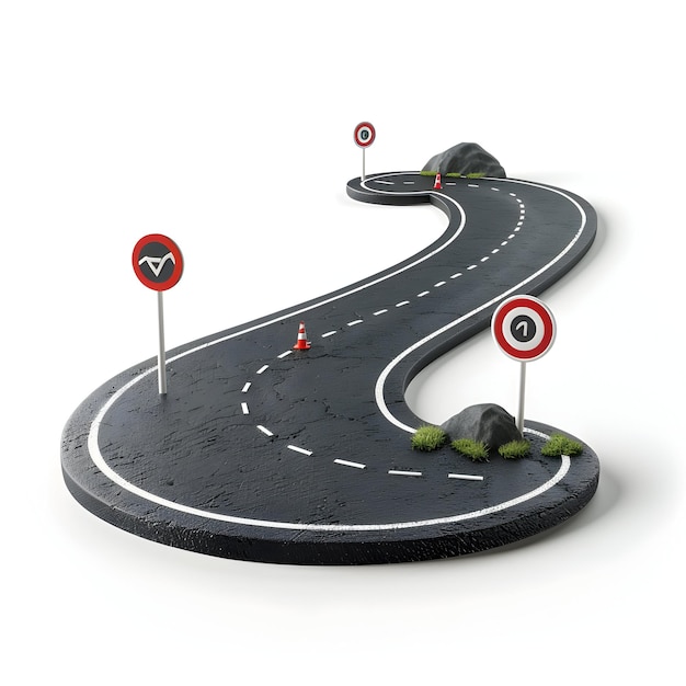 3D Flat Icon of Road and Destination Sign for Journey and Goal Concept with Text Space on White Back