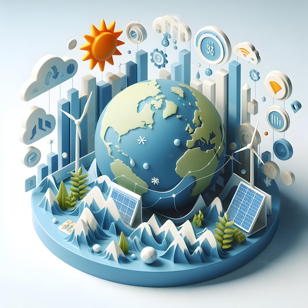 3d Flat Icon Sustainable Energy Infographic Concept Statistics and facts about renewable energy adop