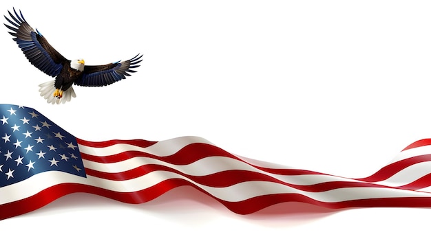 3D Flat Icon with American Flag and Bald Eagle Symbolizing Patriotism and Freedom in USA Blank Spa