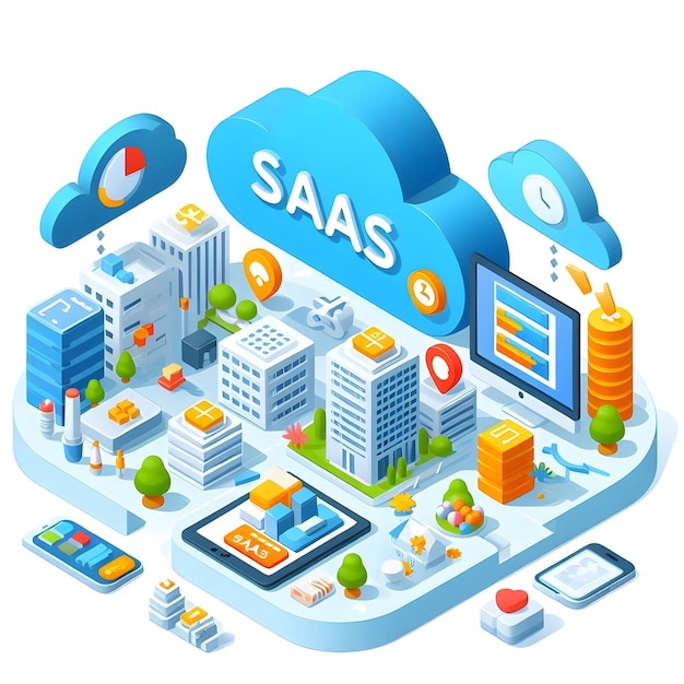 Photo 3d flat vector as cloud computing service models with saas paas and iaas icons concept as vector ico