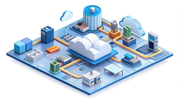 3d Flat vector as Cloud computing with artificial intelligence and machine learning elements concept