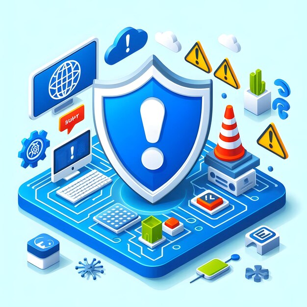 Photo 3d flat vector as cybersecurity incident response icon with a shield and exclamation mark concept as