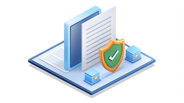 Photo 3d flat vector as cybersecurity policy icon with a document and shield concept as vector illustratio