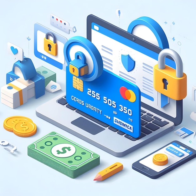 3d Flat vector as Secure payment icon with a credit card and lock concept as Vector illustration of