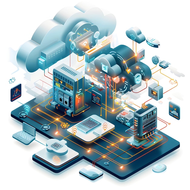 3D Flat Vector Cloud Computing Integration with Legacy Systems and Cloud Symbols Concept