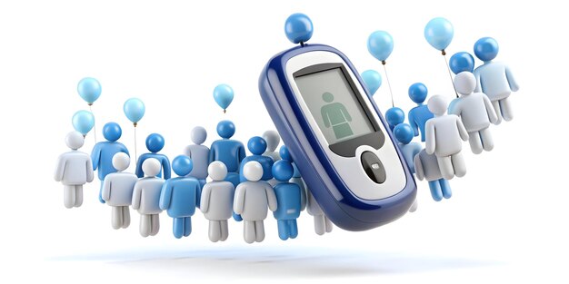 Photo 3d floating glucose meter and diabetes support group icon concept as a modern design featuring a glu