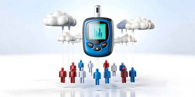 Photo 3d floating glucose meter and diabetes support group icon concept as a modern design featuring a glu