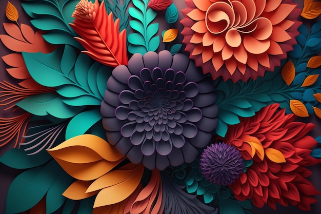 3d floral colorful bouquet background generative ai