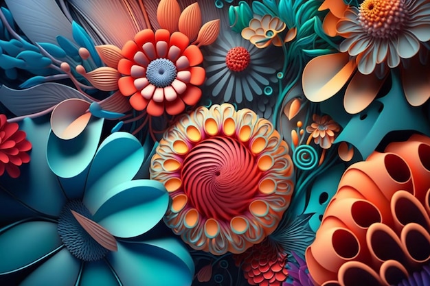 3d floral colorful bouquet background generative ai