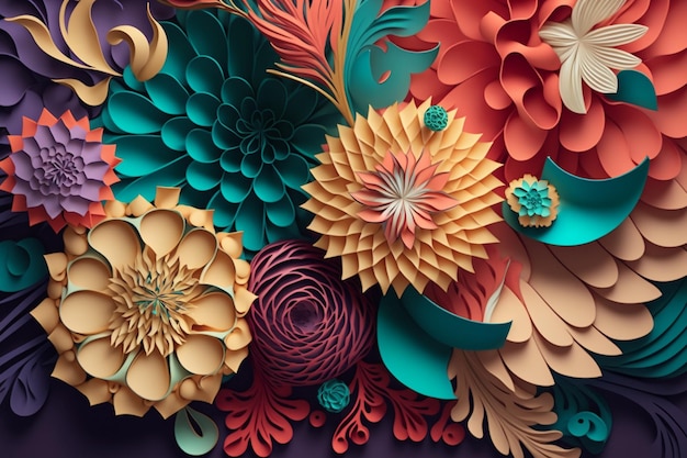 3d floral colorful bouquet background generative ai