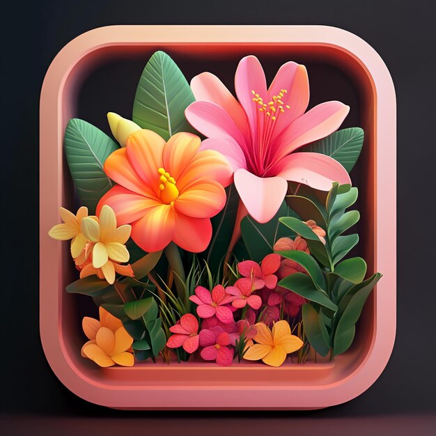 3D Florarium Icon Plant Display and Indoor Garden Illustration Logo