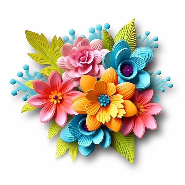 3D flowers clipart on white background