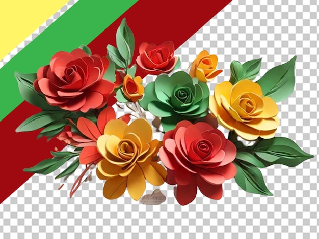 3d flowers made with red yellow and green color