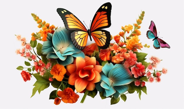 3D Flowers with Butterflies clipart