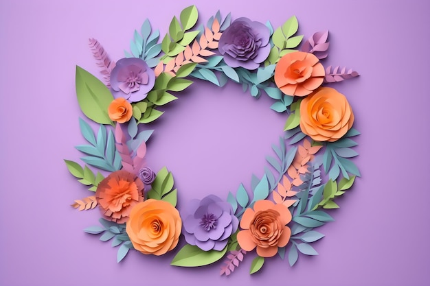 3D flowers wreath illustration botanical arrangement festive floral bouquet paper cut art bright candy colors Happy mothers valentines womens day holiday concept Ai generated