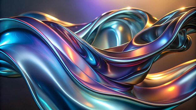 3D fluid abstract metallic holographic colored shape