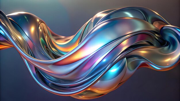 3D fluid abstract metallic holographic colored shape