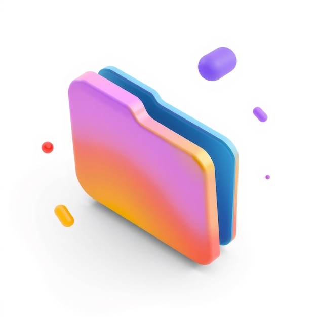 3D folder icon with colorful gradient and small sphere shapes