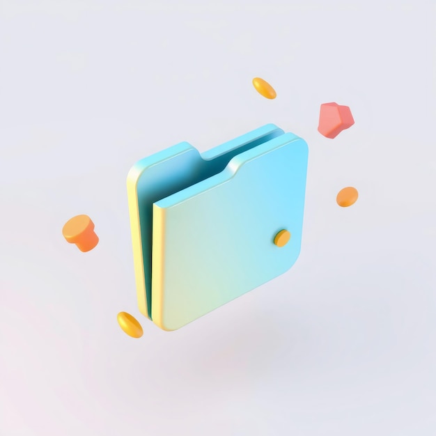 3D folder icon with colourful objects floating around