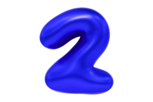 3D font number 2 funny cartoon symbol made of realistic blue helium balloon Premium 3d illustration