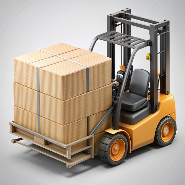 3D Forklift Lifting a Box PSD Isolated on Transparent Background for Logistics and Industrial Design