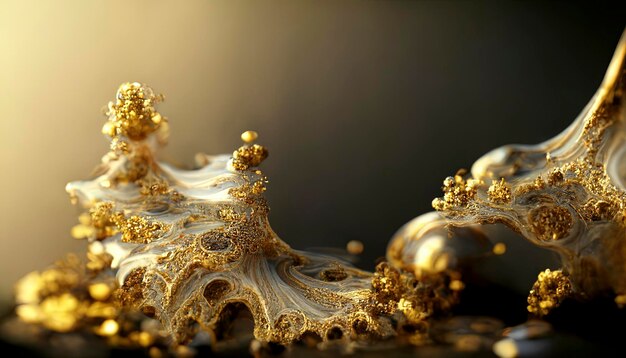 3D fractal design. Luxurious abstract geometric shapes of the gold fractal wave mesh.