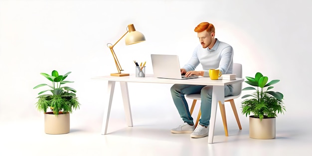 Photo 3d freelancer working from home managing finances home office concept with laptop personal items