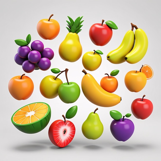 Photo 3d fresh fruits icon set