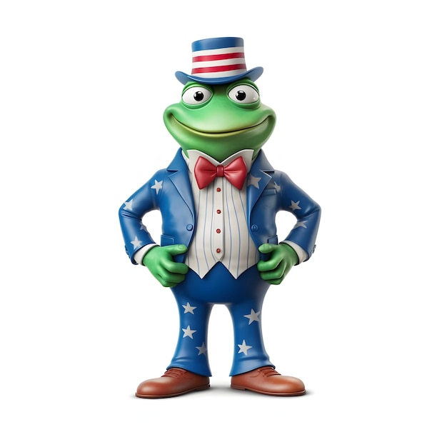 3d frog mascot wear uncle sam costume american independence day 4th of july