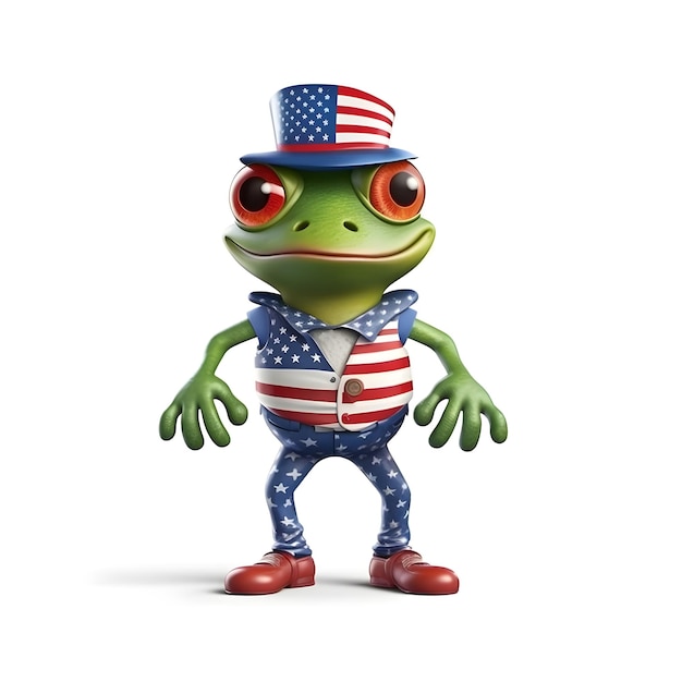 3d frog mascot wear uncle sam costume american independence day 4th of july