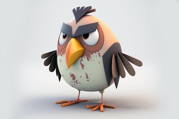 3d full body bad bird in cartoon style full studio center in small white background