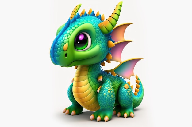 3d full body dragon in cartoon style full studio center in small white background