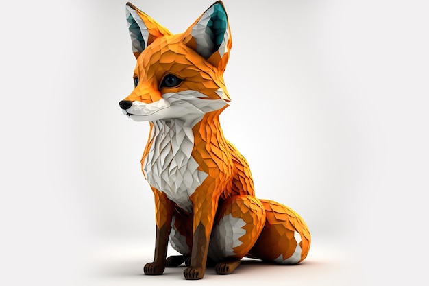 3d full body fox in cartoon style full studio center in small white background