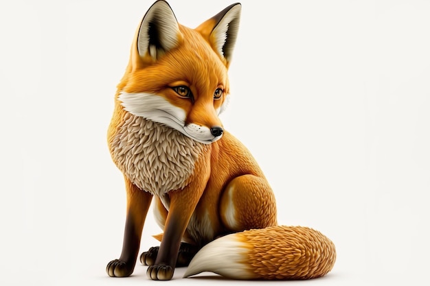 3d full body fox in cartoon style full studio center in small white background