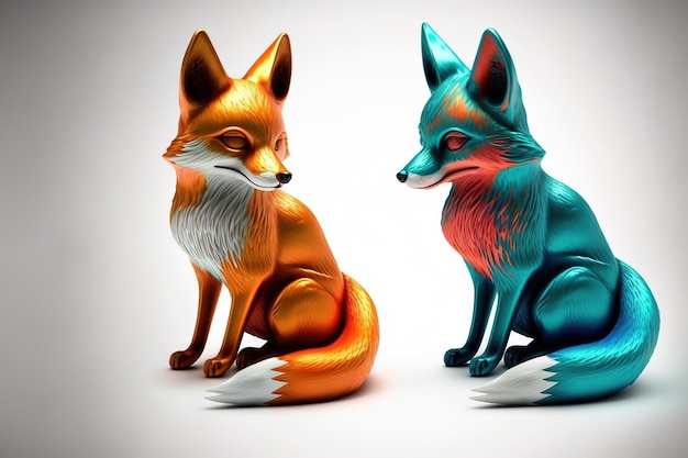 3d full body fox in cartoon style full studio center in small white background