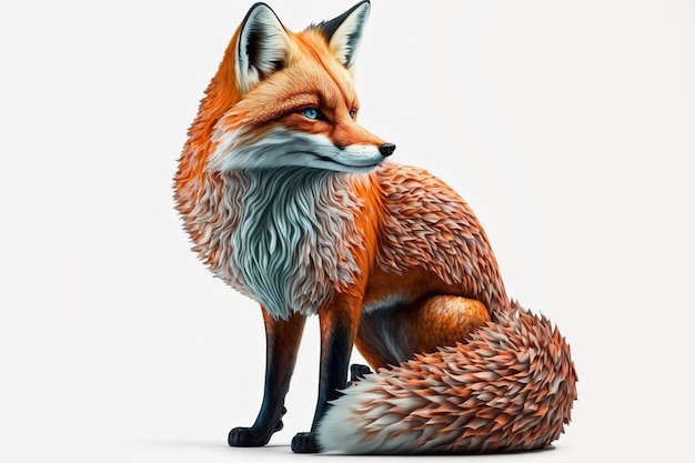 3d full body fox in cartoon style full studio center in small white background