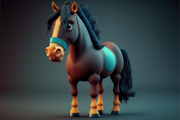 3d full body Horse in cartoon style full studio center in small white background