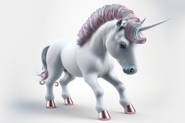 3d full body Unicorn in cartoon style full studio center in small white background