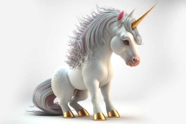 3d full body Unicorn in cartoon style full studio center in small white background