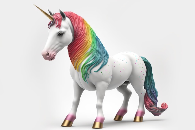 3d full body Unicorn in cartoon style full studio center in small white background