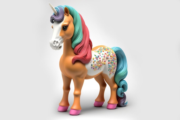 3d full body unicorn in cartoon style full studio center in small white background