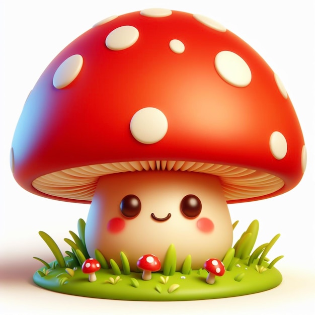 3D funny cartoon of an amanita mushroom AI generated