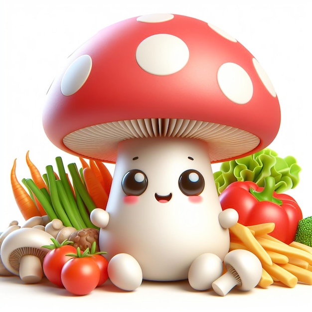 3D funny cartoon of an amanita mushroom AI generated