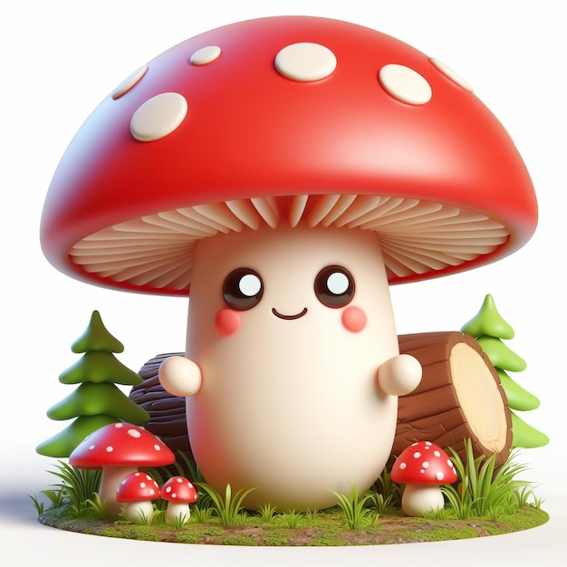 3D funny cartoon of an amanita mushroom AI generated