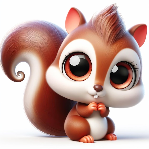 3D funny cartoon baby squirrel on white background AI generated