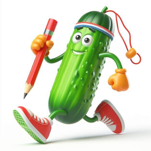 Photo 3d funny cartoon of a cucumber agriculture and healthy food ai generated