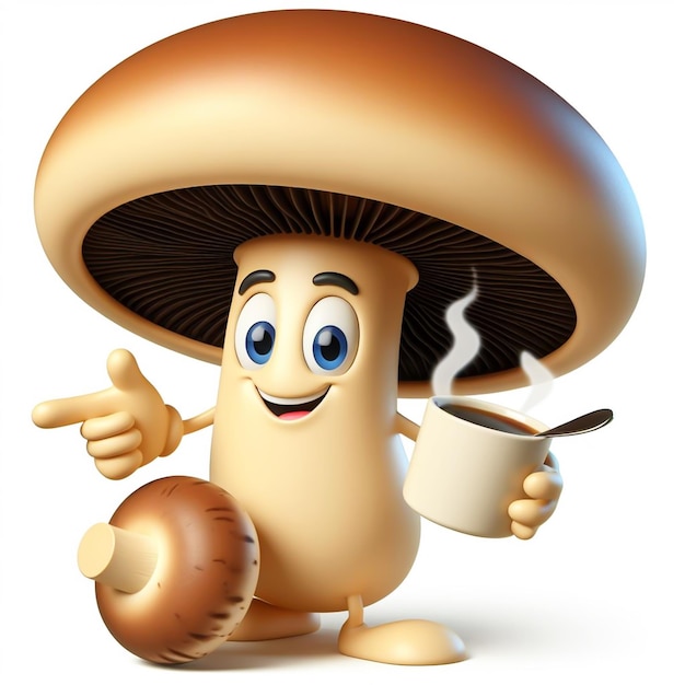 Photo 3d funny cartoon of edible mushroom agriculture and healthy food ai generated