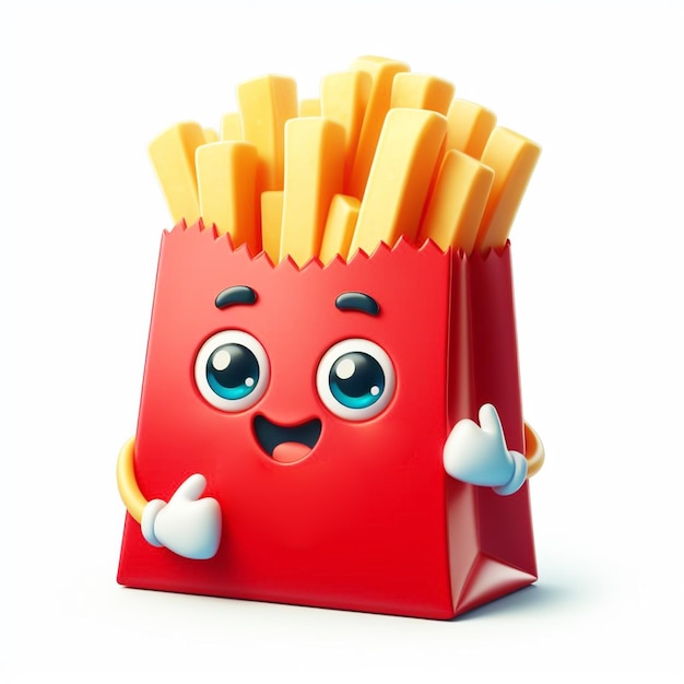 Photo 3d funny cartoon of french fries traditional fast food ai generated